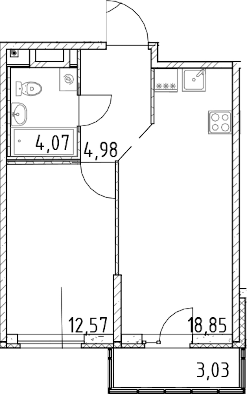 1-комнатная квартира 40.47 м², 17/23 эт., ЖК «Город Первых»